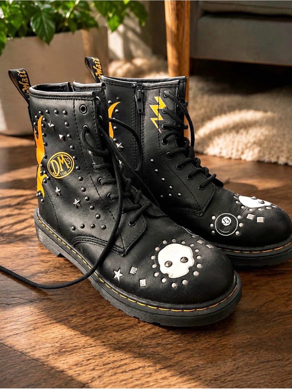 Rare Dr. Martens Skull & Flame Studded Combat Boots